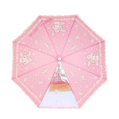 어린이우산 산리오 마이멜로디 디저트 이중 프릴 유아동 우산 살길이 47cm 홀로그램 투명창