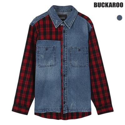 버커루 버커루 남성 오버핏 체크 패치 데님셔츠 B194DS140P