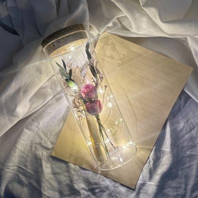 남자친구1주년선물 [프렌치로즈]6타입 LED 코르크 유리병 기념일 선물 꽃 편지지 세트, 핑크드라이플라워