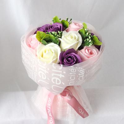 장미 이지플 조화 비누꽃 웨딩 꽃다발, 핑크 + 퍼플