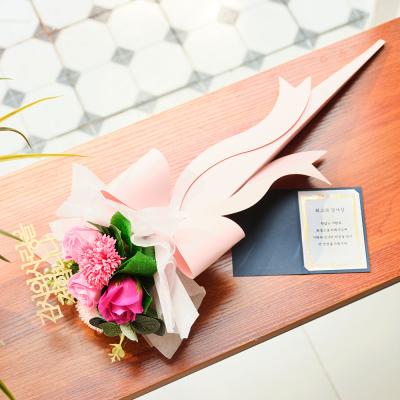 카네이션 아스파시아 비누꽃 앨리사 리본 로즈 카네이션 꽃다발 + 픽 + 상장카드 세트