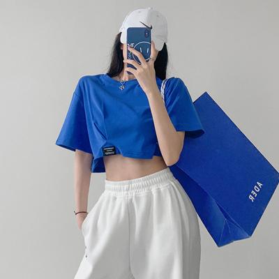 파란색티셔츠 피어니스트 여성용 크롭 루즈 핏 티셔츠