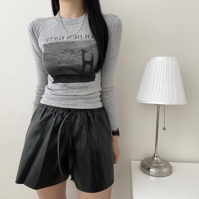여자긴팔티셔츠 VANANA2 국내생산 힙한 프린팅 미니멀 슬림 쫀쫀 골든 라운드 긴팔 티셔츠